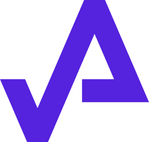 A purple logo with the letter v.
