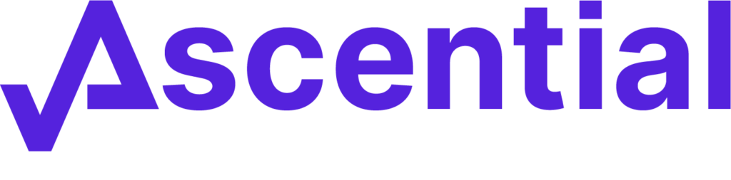The Ascential Medical & Life Sciences logo features bold purple text with a checkmark integrated into the letter "A" on a transparent background.