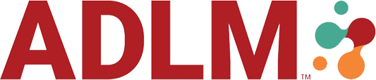 ADLM logo featuring red text and multicolored circles