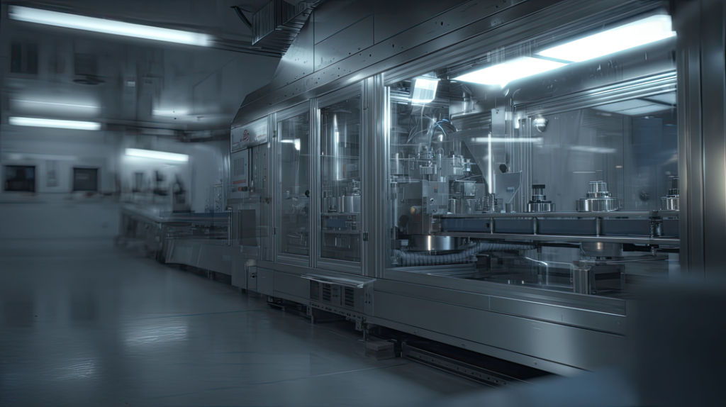 Interior view of a modern automated manufacturing facility